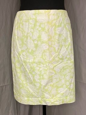 Lilly Pulitzer White, Lime Green and Yellow Fish, Seashell Patterned Mini Skirt